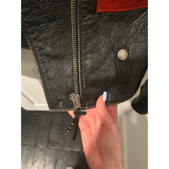 Disney x Coach limited edition leather color block Mickey Moto jacket w/ studs - Picture 3 of 8